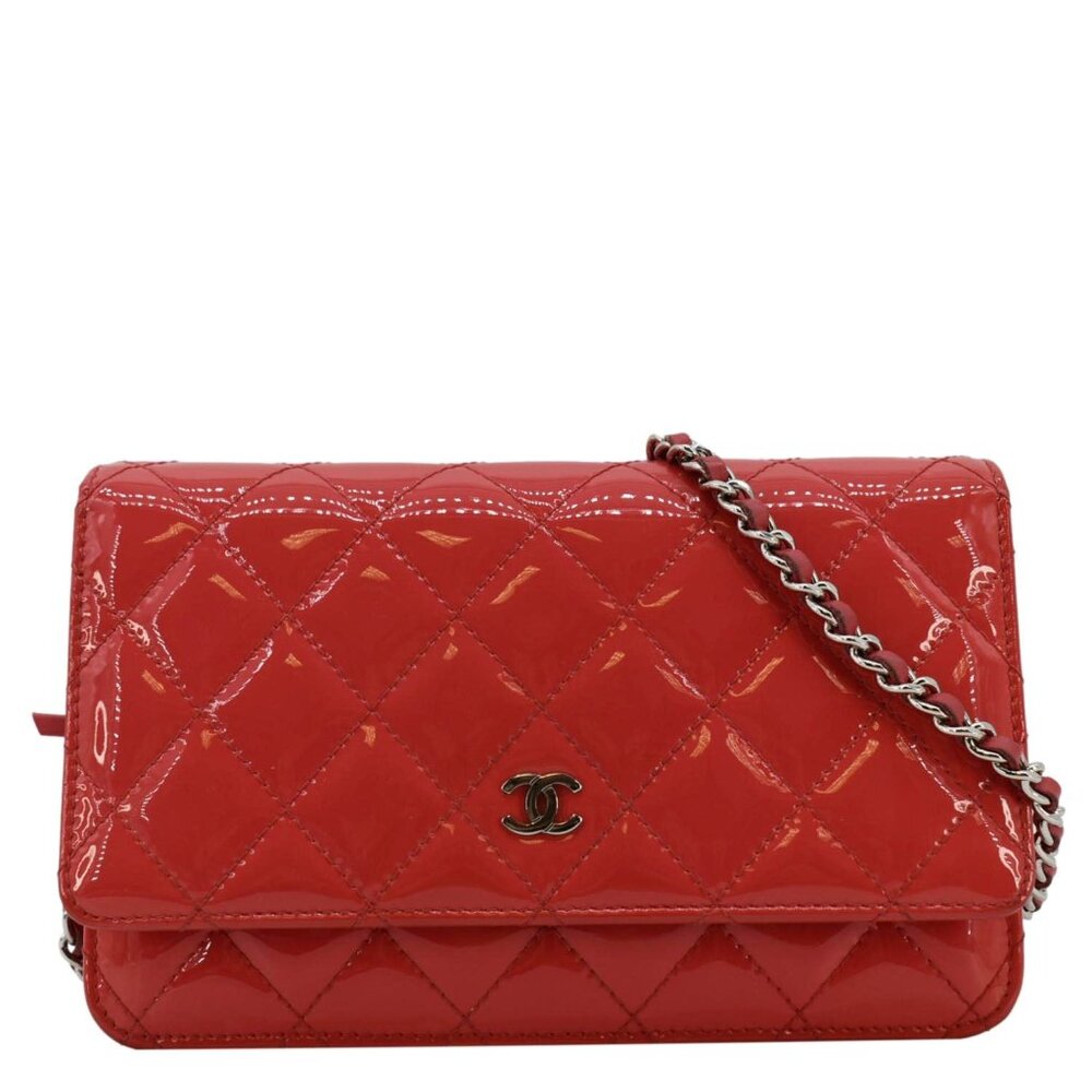 Chanel  WOC Quilted Patent Leather Crossbody Bag Red